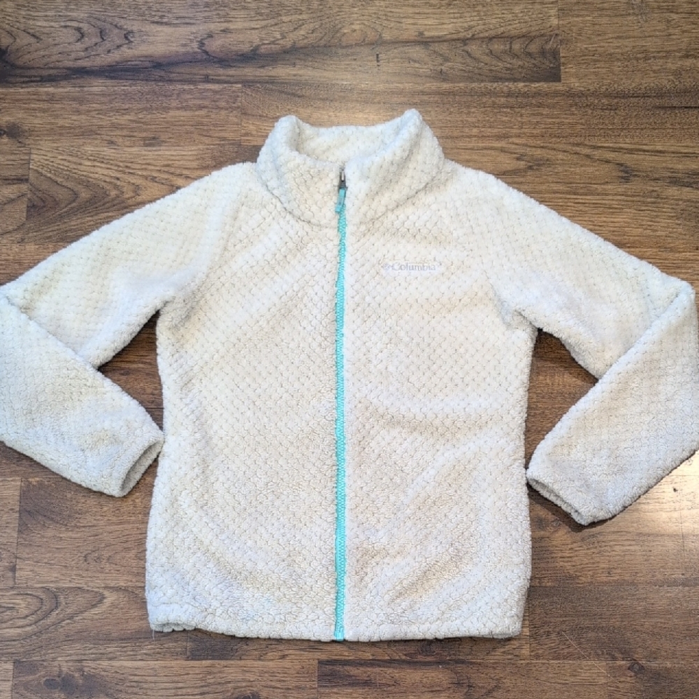 Girls Columbia ivory textured fleece jacket size L(14/16)